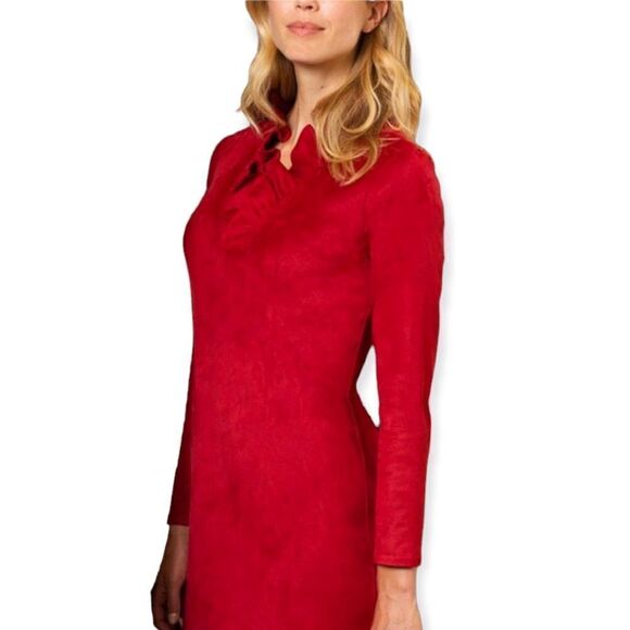 Tyler Boe Pomegranite Suede Ruffle Neck Shift Dress - Picture 1 of 9